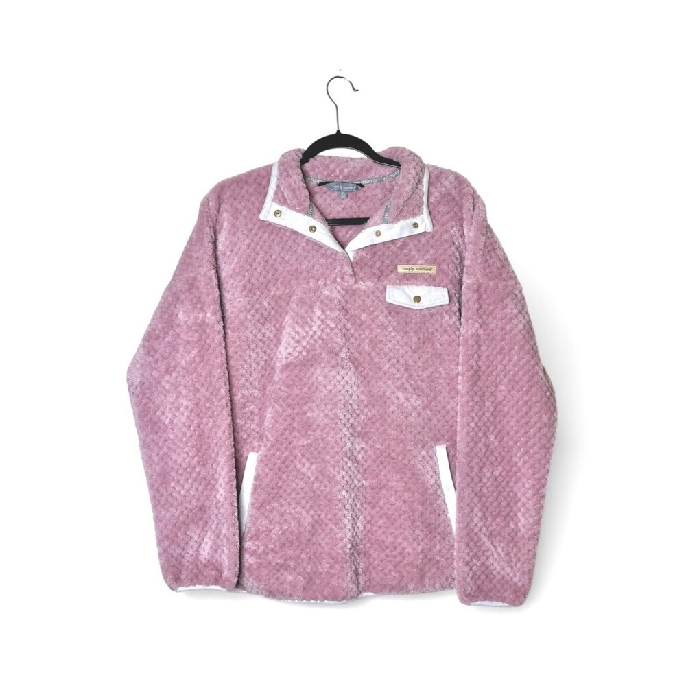 Simply Southern Women’s XL Mauve Plush Quilt-Stitch Sherpa Long Sleeve Pullover